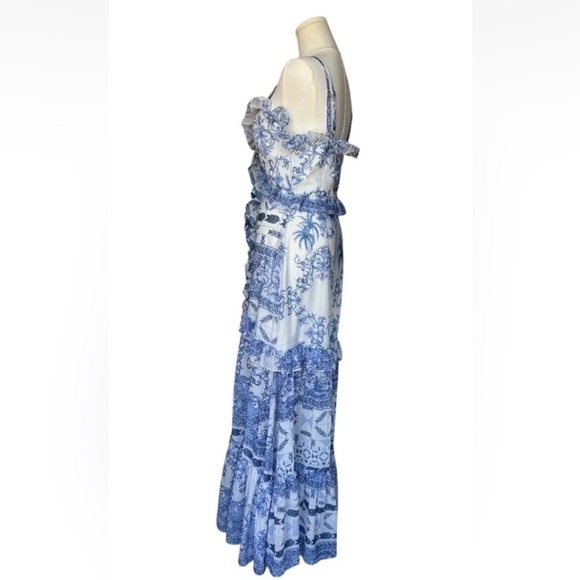 PatBO Amalfi Convertible White/Blue Printed Ruffle Chiffon Maxi Dress Size XS - Picture 5 of 17